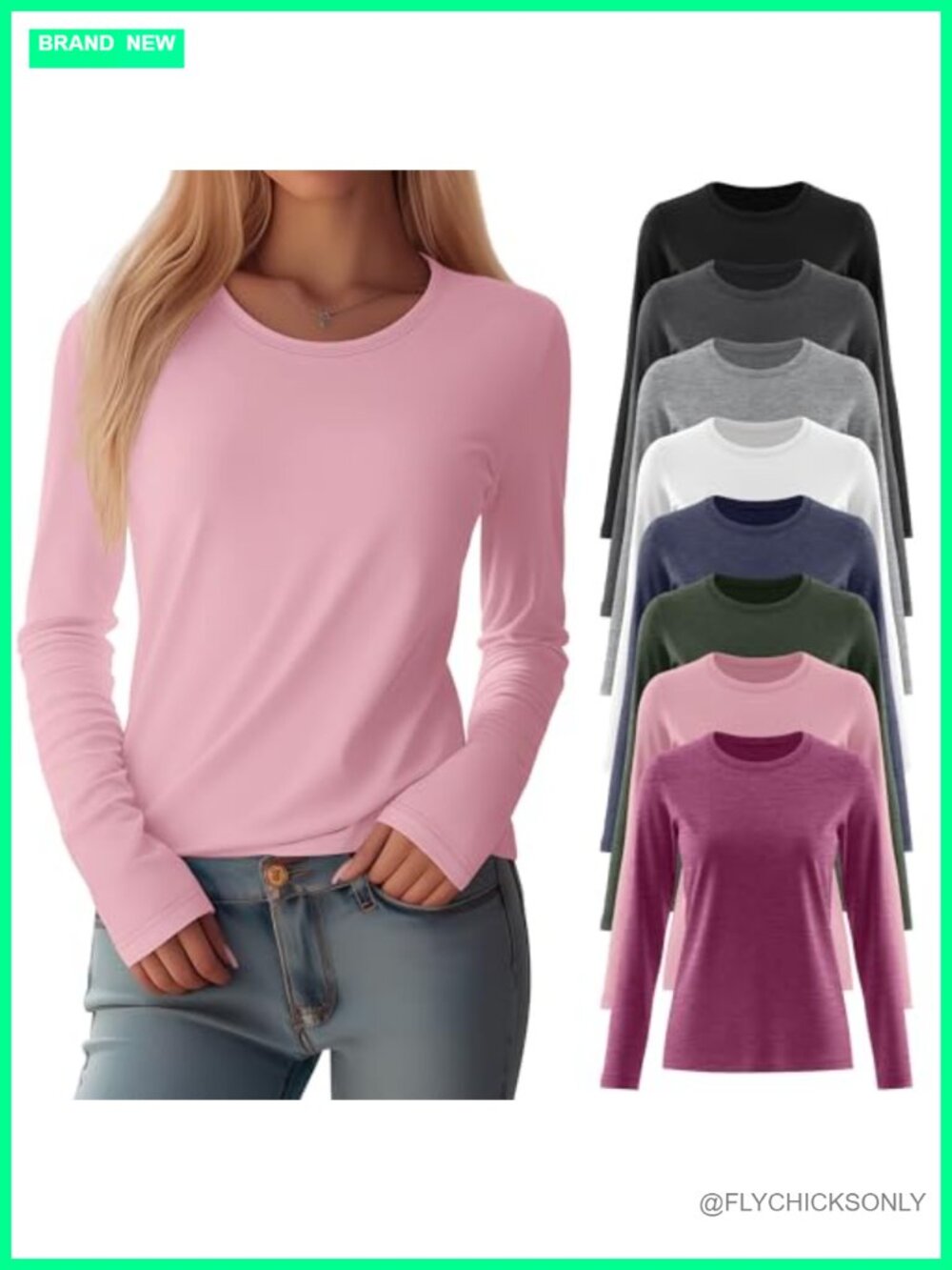 8 Pack Women Long Sleeve Crew Neck Loose Fit T-Shirts Casual Workout Tops